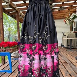 Elegant Black and Pink Floral Ribbon Skirt